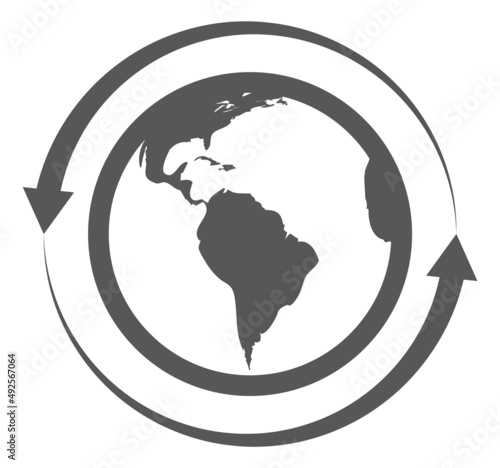 Orbiting icon. Circular motion around world map