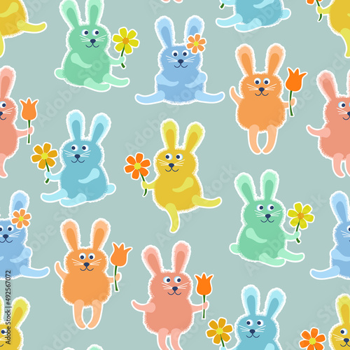 Funny Bunnies with Spring Flowers