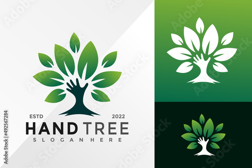 Nature Hand Tree Leaf Logo Design Vector illustration template