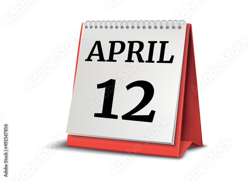 Calendar on white background. 12 April. 3D illustration.