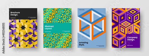 Isolated mosaic shapes pamphlet concept collection. Trendy company identity A4 design vector template composition.