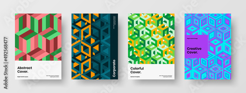 Minimalistic mosaic shapes pamphlet illustration composition. Fresh book cover A4 vector design template collection.