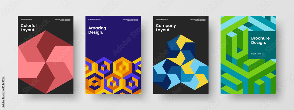 Isolated geometric pattern leaflet template composition. Abstract poster A4 design vector illustration bundle.