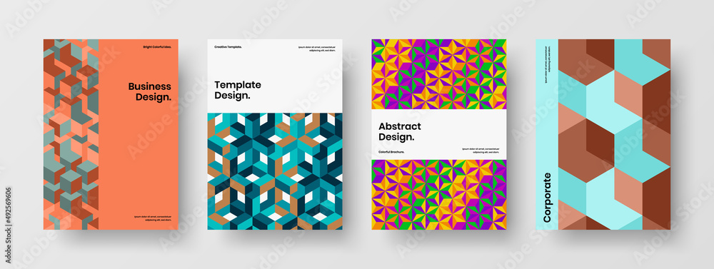 Abstract presentation A4 design vector layout collection. Premium mosaic hexagons company brochure template composition. Abstract presentation A4 design vector layout collection. Premium mosaic hexagons company brochure template composition.