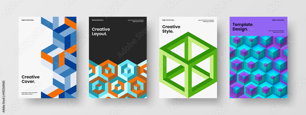Amazing geometric tiles catalog cover template collection. Trendy corporate identity design vector illustration bundle.