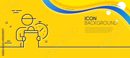 Delivery man line icon. Abstract yellow background. Express courier sign. Order delivery symbol. Minimal delivery man line icon. Wave banner concept. Vector