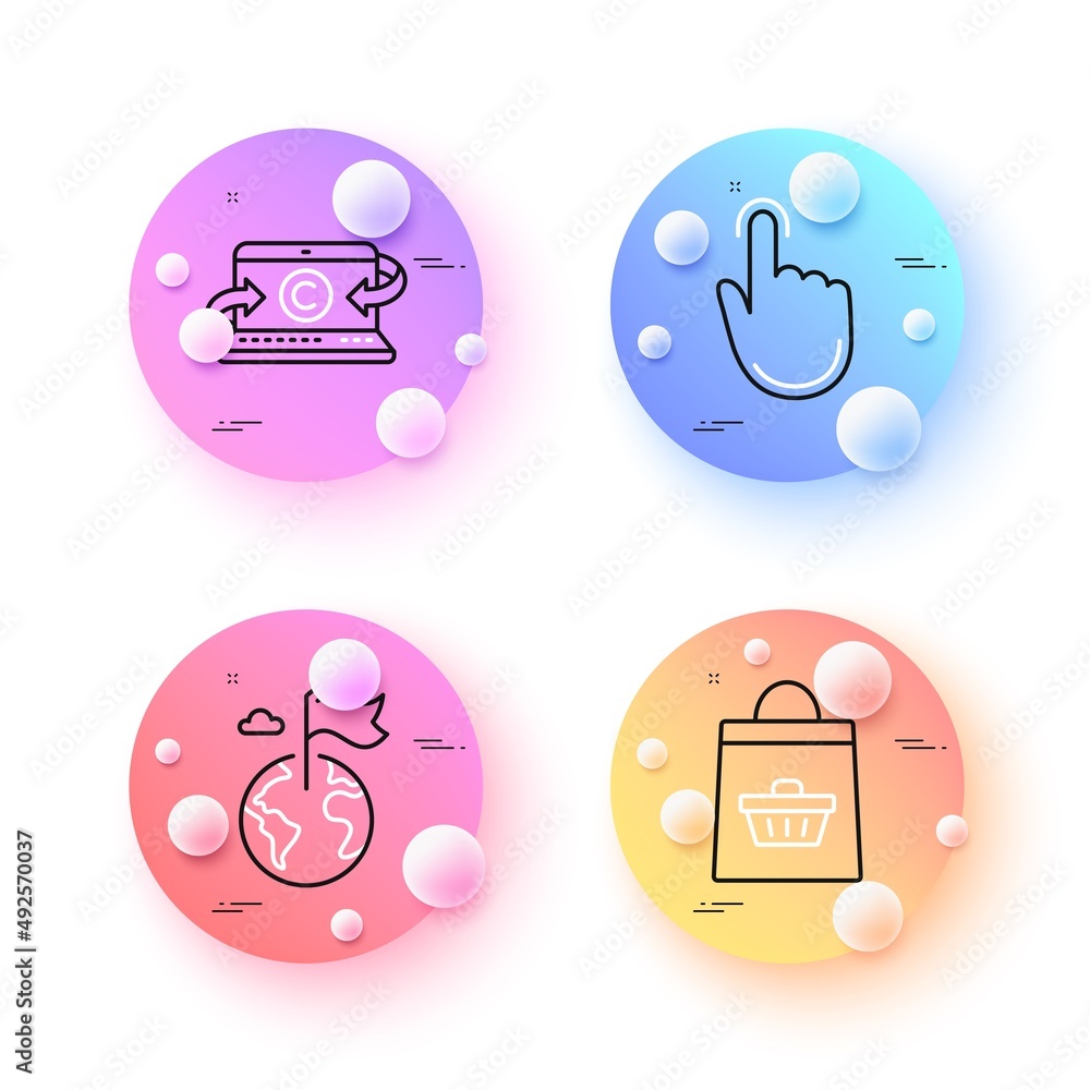 Online buying, Destination flag and Copywriting notebook minimal line icons. 3d spheres or balls buttons. Hand click icons. For web, application, printing. Vector Online buying, Destination flag and Copywriting notebook minimal line icons. 3d spheres or balls buttons. Hand click icons. For web, application, printing. Vector
