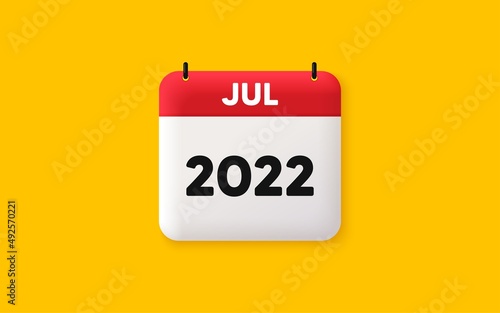 Calendar agenda 3d icon. July month icon. Event schedule Jul date. Meeting appointment planner. Agenda plan, Month schedule 3d calendar and Time planner. July day reminder. 2022 year. Vector