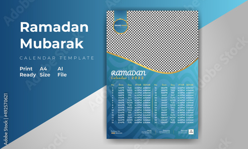 Ramadan Mubarak Calendar 2022 One Page Vector Template