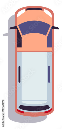 Van top view. Cargo car. Cartoon city vehicle