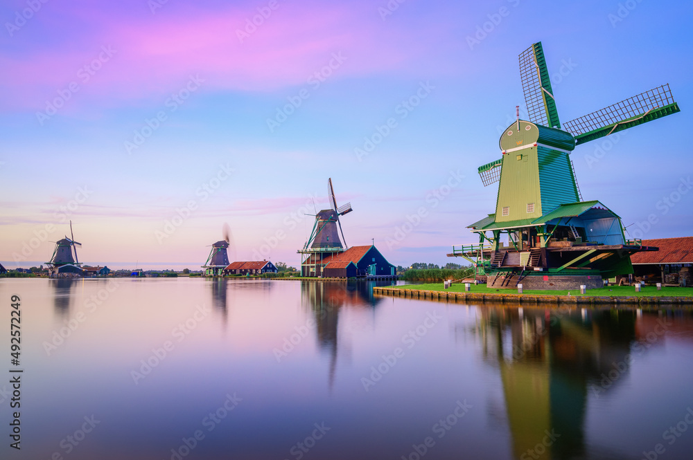 Panoramic View of a couple of Dutch Windmills