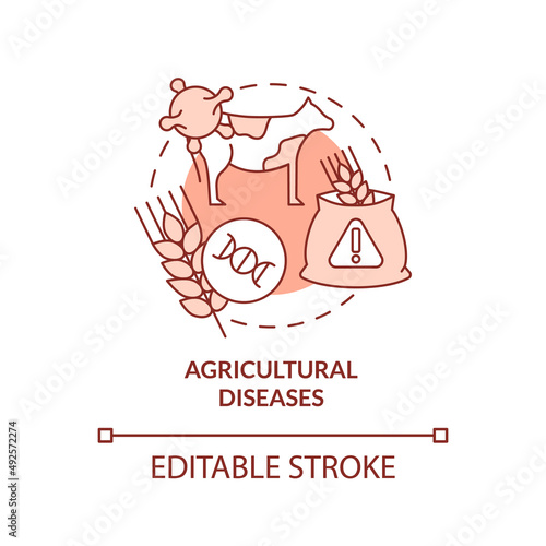 Agricultural diseases red concept icon. Challenges to achieving food security abstract idea thin line illustration. Isolated outline drawing. Editable stroke. Arial, Myriad Pro-Bold fonts used