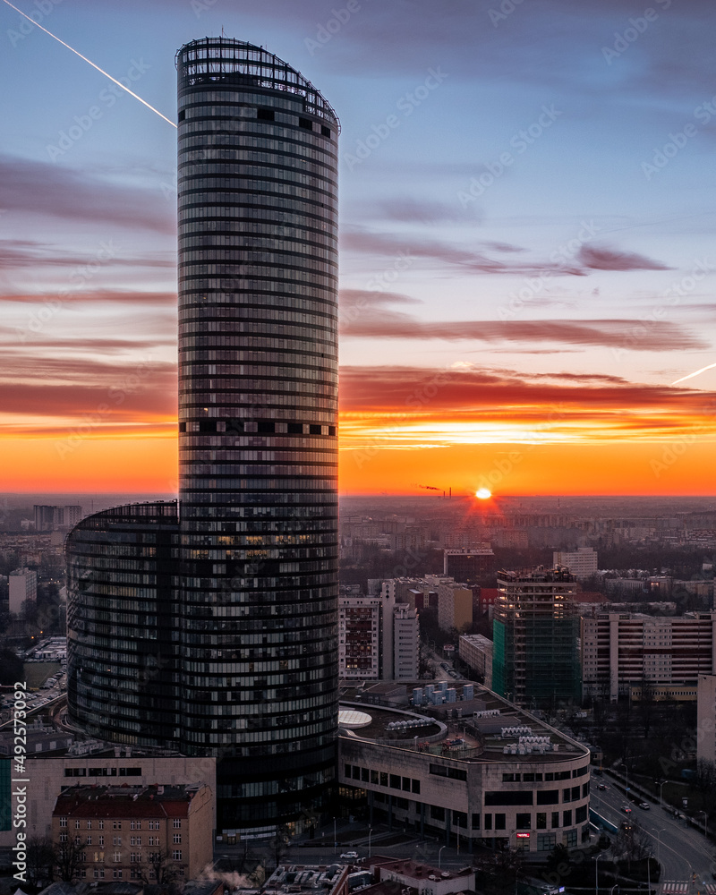 Obraz na płótnie Sky Tower o wschodzie słońca, Wrocław, Polska, Poland w salonie