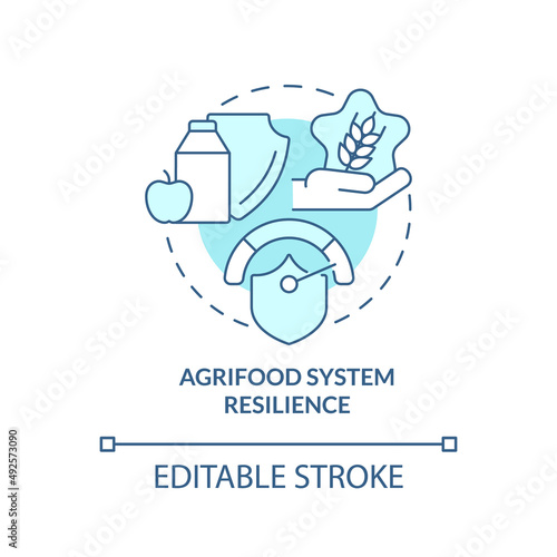 Agrifood system resilience turquoise concept icon. Food security approaches abstract idea thin line illustration. Isolated outline drawing. Editable stroke. Arial, Myriad Pro-Bold fonts used