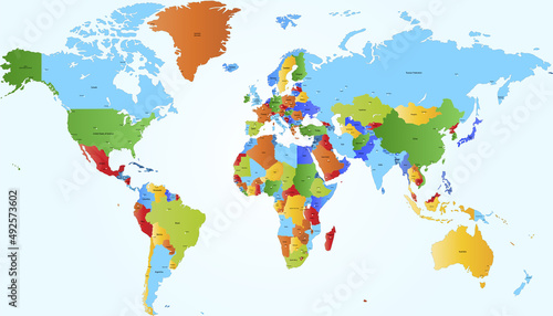Fototapeta Naklejka Na Ścianę i Meble -  World map. Color vector modern. Silhouette map	
