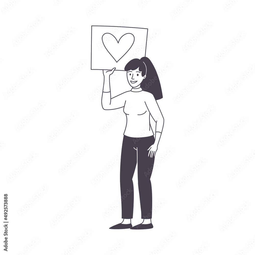 Woman Character Partaking in Demonstration for Love and Peace with Placard Vector Illustration Woman Character Partaking in Demonstration for Love and Peace with Placard Vector Illustration