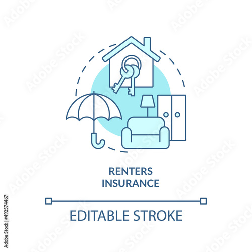 Renters insurance turquoise concept icon. Type of property financial protection abstract idea thin line illustration. Isolated outline drawing. Editable stroke. Arial, Myriad Pro-Bold fonts used