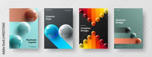 Minimalistic 3D spheres booklet illustration composition. Premium catalog cover vector design concept set.