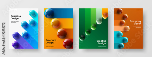 Premium realistic spheres presentation concept composition. Unique corporate brochure vector design layout collection.
