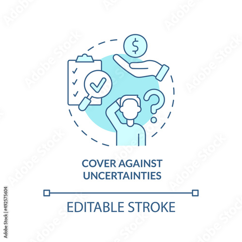 Cover against uncertainties turquoise concept icon. Benefits of insurance policy abstract idea thin line illustration. Isolated outline drawing. Editable stroke. Arial, Myriad Pro-Bold fonts used