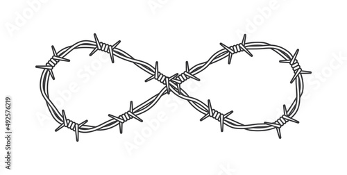 Vector black line barbed wire tangled in a circle. Isolated on white background.