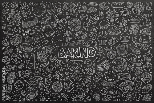 Cartoon set of bakery theme items, objects and symbols photo