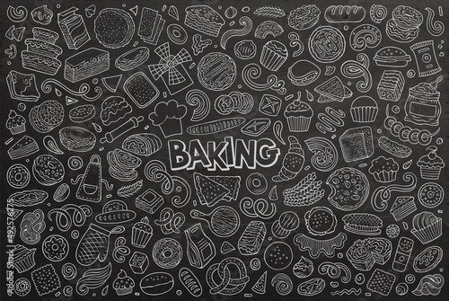 Cartoon set of bakery theme items, objects and symbols