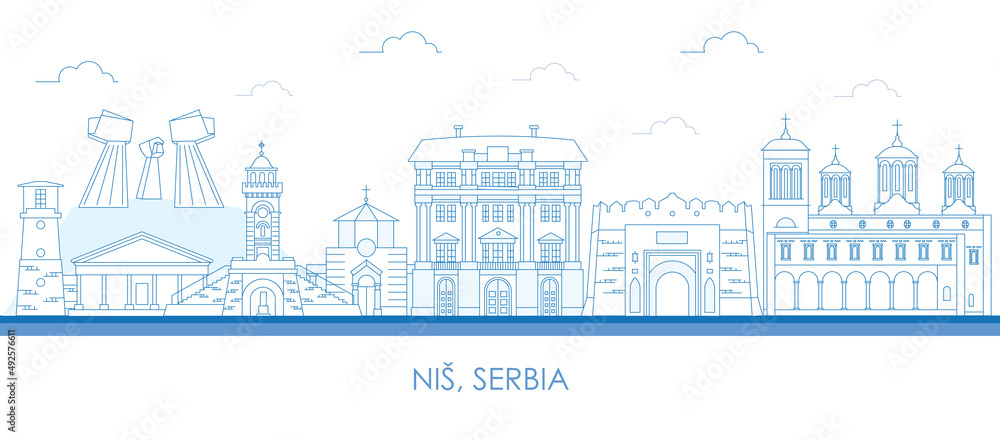 Outline Skyline panorama of City of Nis, Serbia- vector illustration