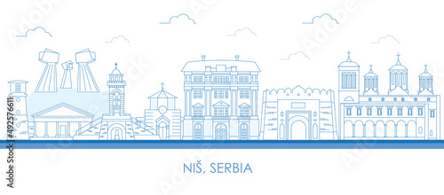 Fotografiet Outline Skyline panorama of City of Nis, Serbia- vector illustration