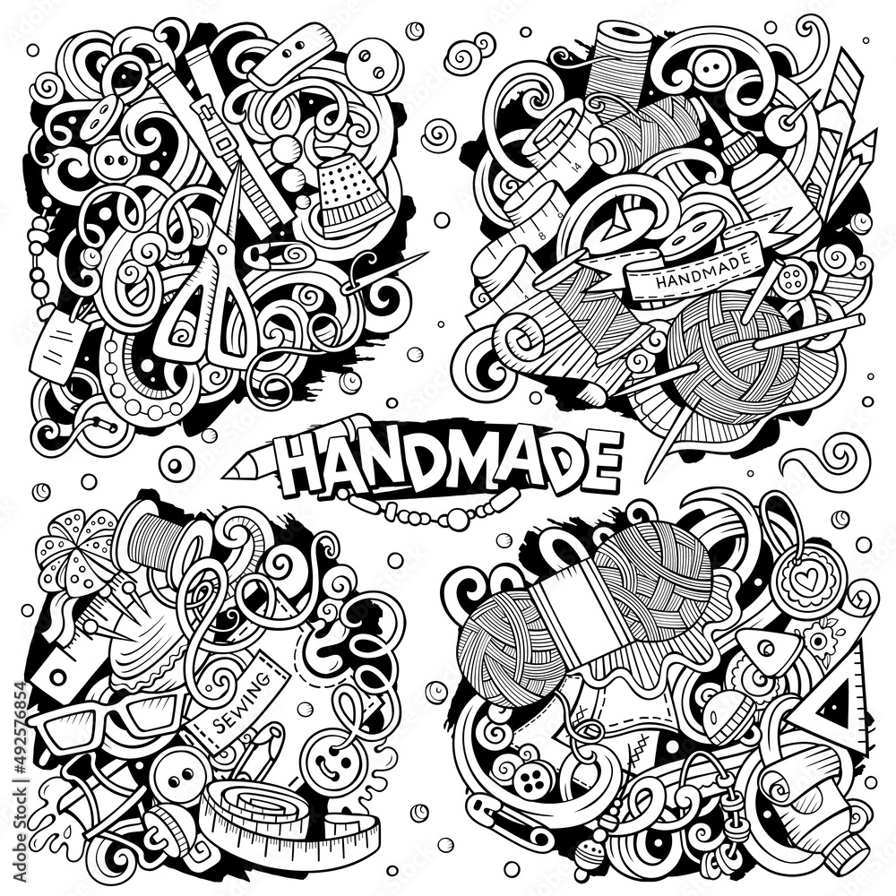 Handmade cartoon vector doodle designs set.