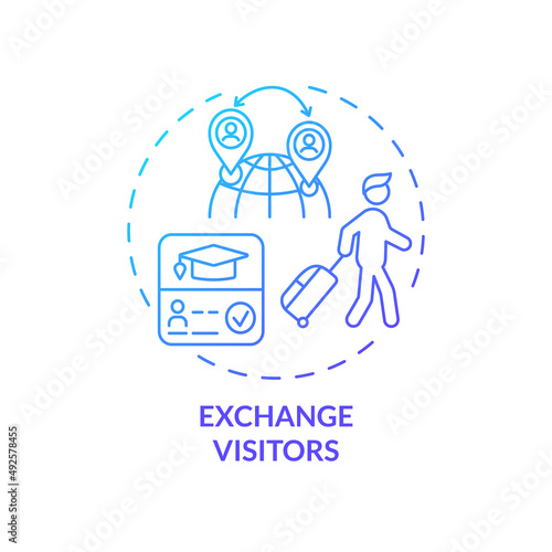 Exchange visitors blue gradient concept icon. Foreign students support. Migration passways abstract idea thin line illustration. Isolated outline drawing. Myriad Pro-Bold font used