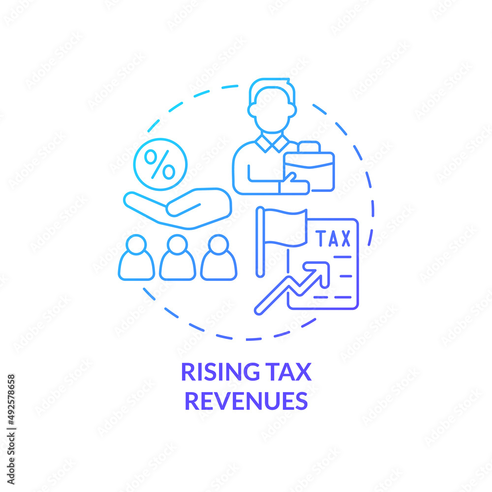 Rising tax revenues blue gradient concept icon. Legalizing unauthorized immigrants positive impact abstract idea thin line illustration. Isolated outline drawing. Myriad Pro-Bold font used Rising tax revenues blue gradient concept icon. Legalizing unauthorized immigrants positive impact abstract idea thin line illustration. Isolated outline drawing. Myriad Pro-Bold font used