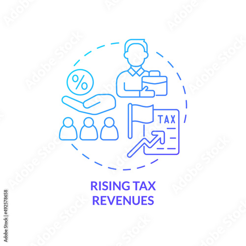 Rising tax revenues blue gradient concept icon. Legalizing unauthorized immigrants positive impact abstract idea thin line illustration. Isolated outline drawing. Myriad Pro-Bold font used