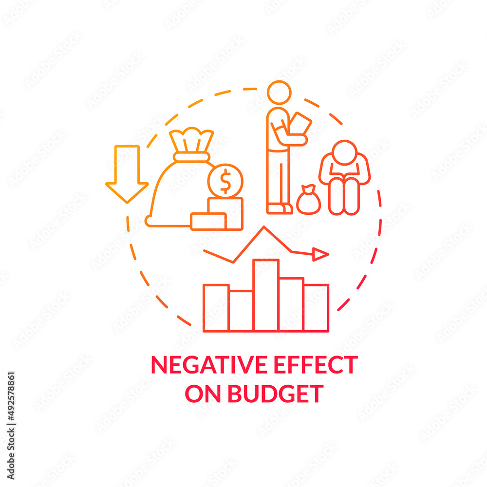 Fototapeta premium Negative effect on budget red gradient concept icon. Legalizing unauthorized immigrants issues abstract idea thin line illustration. Isolated outline drawing. Myriad Pro-Bold font used