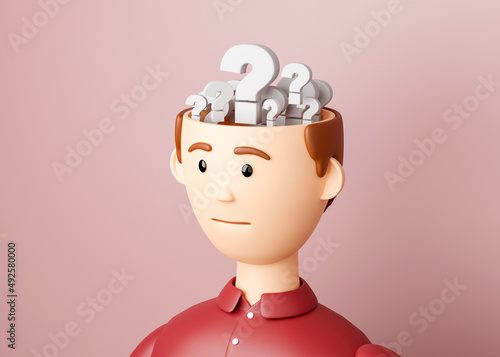 Search for a solution. My head is full of question marks. 3d render photo