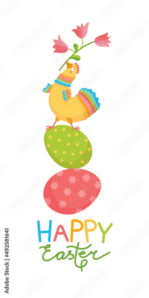 Obraz premium Easter hen with flower and egg