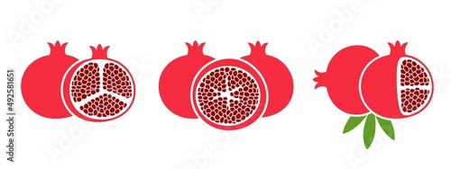Pomegranate set. Logo. Isolated pomegranate on white background