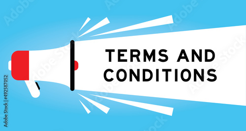 Color megphone icon with word terms and conditions in white banner on blue background