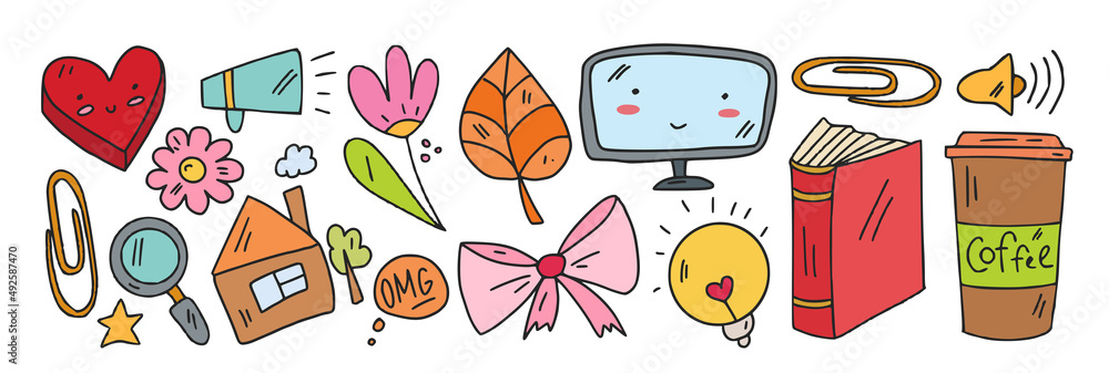 Creativity and imagination. Vector icons with school items. Creativity and imagination. Vector icons with school items.