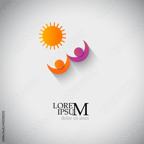 Logo sun people holding hands. Vector illustration