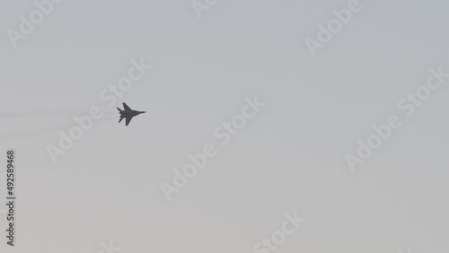 Ukrainian military fighter flies in the sky. Ukraine. photo
