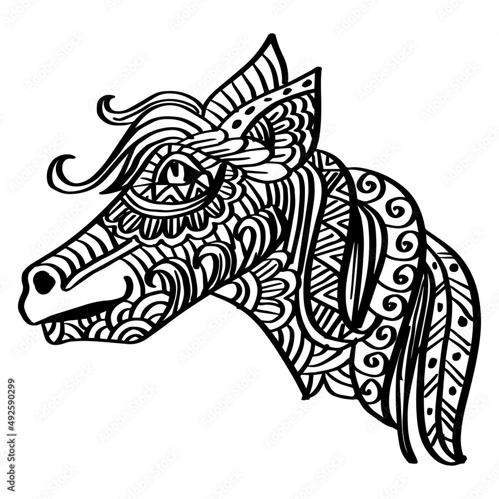 Hand drawn zentangle horse head illustration Hand drawn zentangle horse head illustration