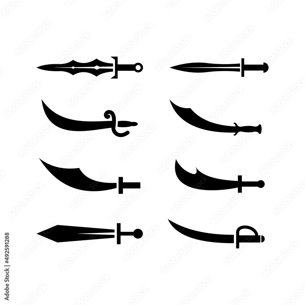 set of simple sword icon design, flat sword symbol collection template vector