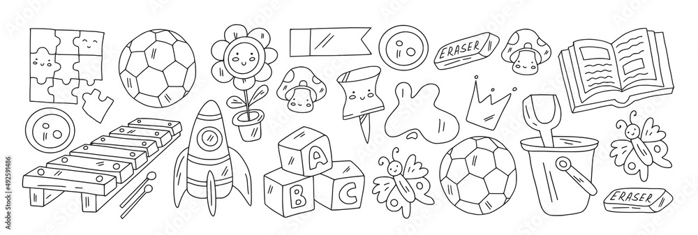 Creativity and imagination. Vector icons with school items. Creativity and imagination. Vector icons with school items.