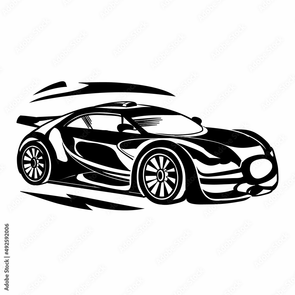 stylized passenger car, isolated object on a white background, vector illustration,