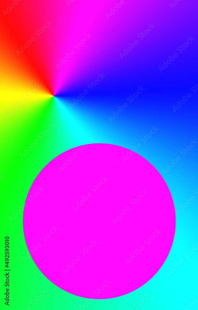 Illustration of Abstract Gradient Rainbow Color Beams  with Hot Pink Sphere Copy Space
