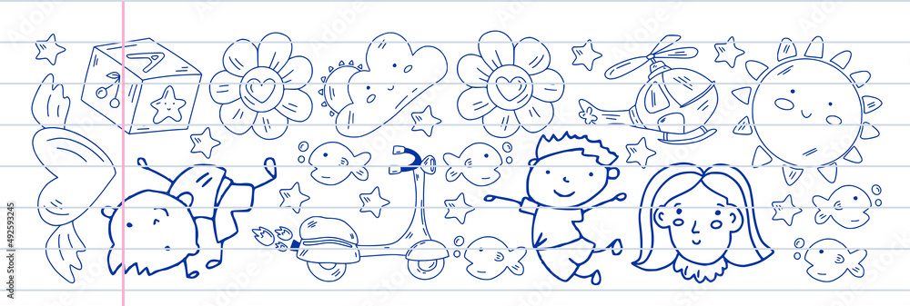 Creativity and imagination. Vector icons with school items. Creativity and imagination. Vector icons with school items.