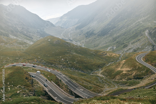 landscape of mountain area with winding road serpentine transfagaras in romania carpathians
