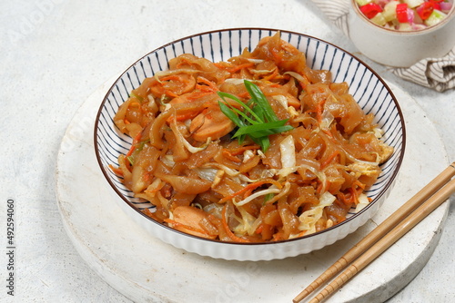 kwetiaw goreng  or called Char Kwe Teow.Popular in Indonesia, Malaysia and Singapore photo