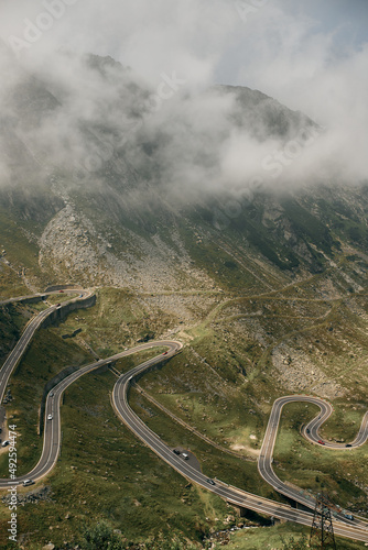 landscape of mountain area with winding road serpentine transfagaras in romania carpathians